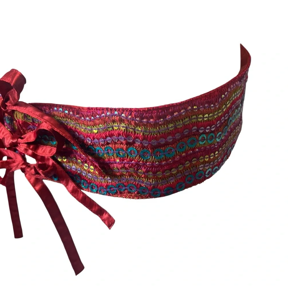 Vintage Sequin Belt Tie Red Blue Bohemian Festival Old Navy Size S/M